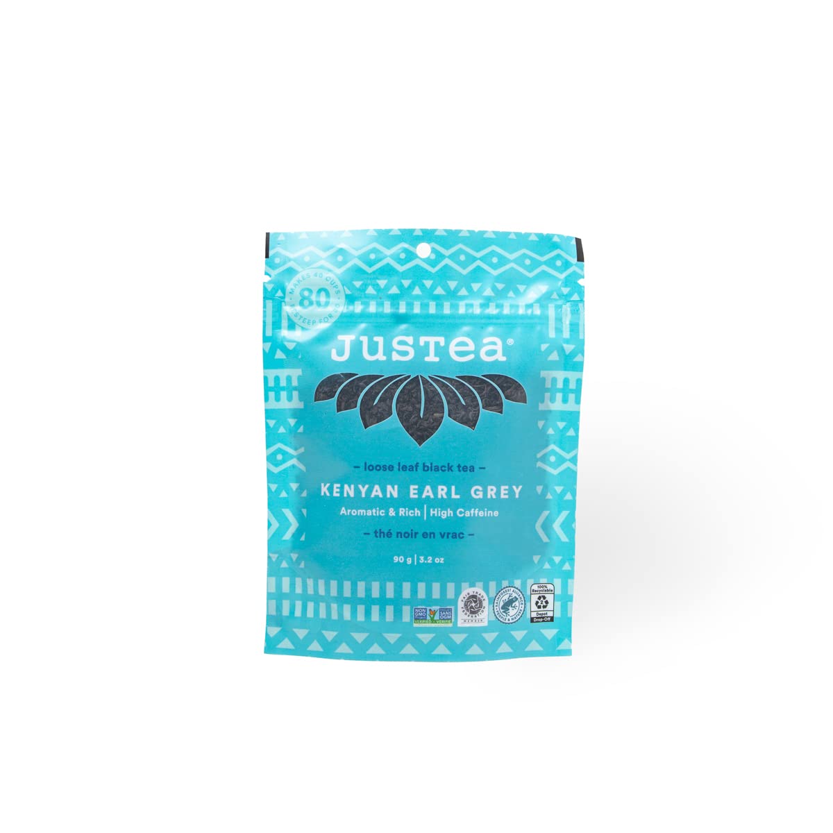 Justea Kenyan Earl Grey | Loose Leaf Black Tea | Recyclable Refill Pouch | 40+ Cups (3.2Oz) | High Energy Blend | Award-Winning | Fair Trade | Non-Gmo