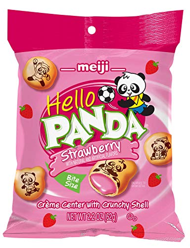 Meiji Hello Panda Cookies, Strawberry Crme Filled - 2.2 oz, Pack of 6 - Bite Sized Cookies with Fun Panda Sports