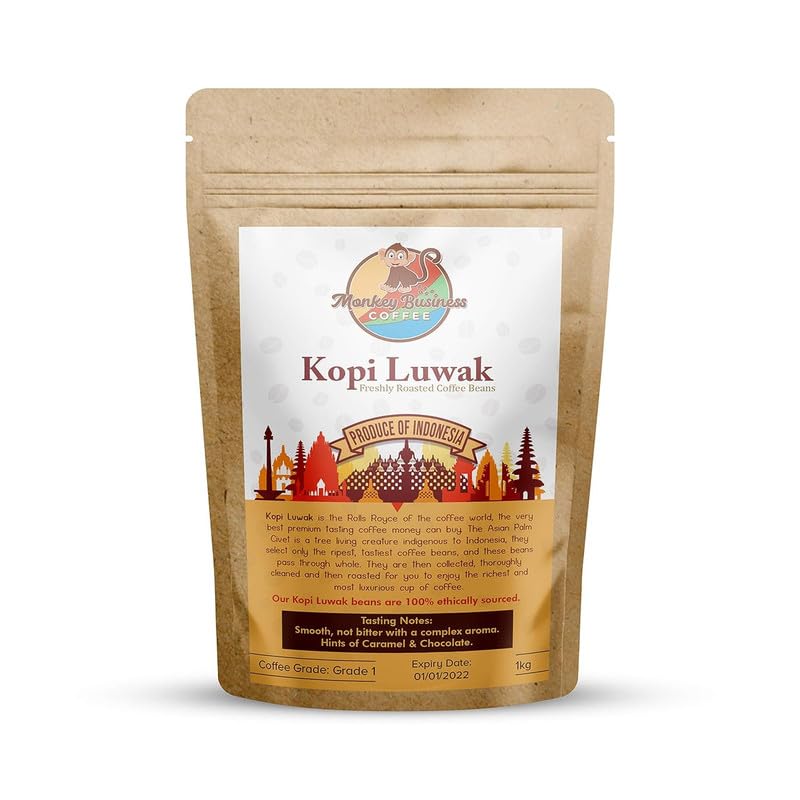 MONKEY BUSINESS COFFEE Wild Kopi Luwak Ground Coffee - Sustainably Sourced - 1 Kilogram (35.27 Ounce)