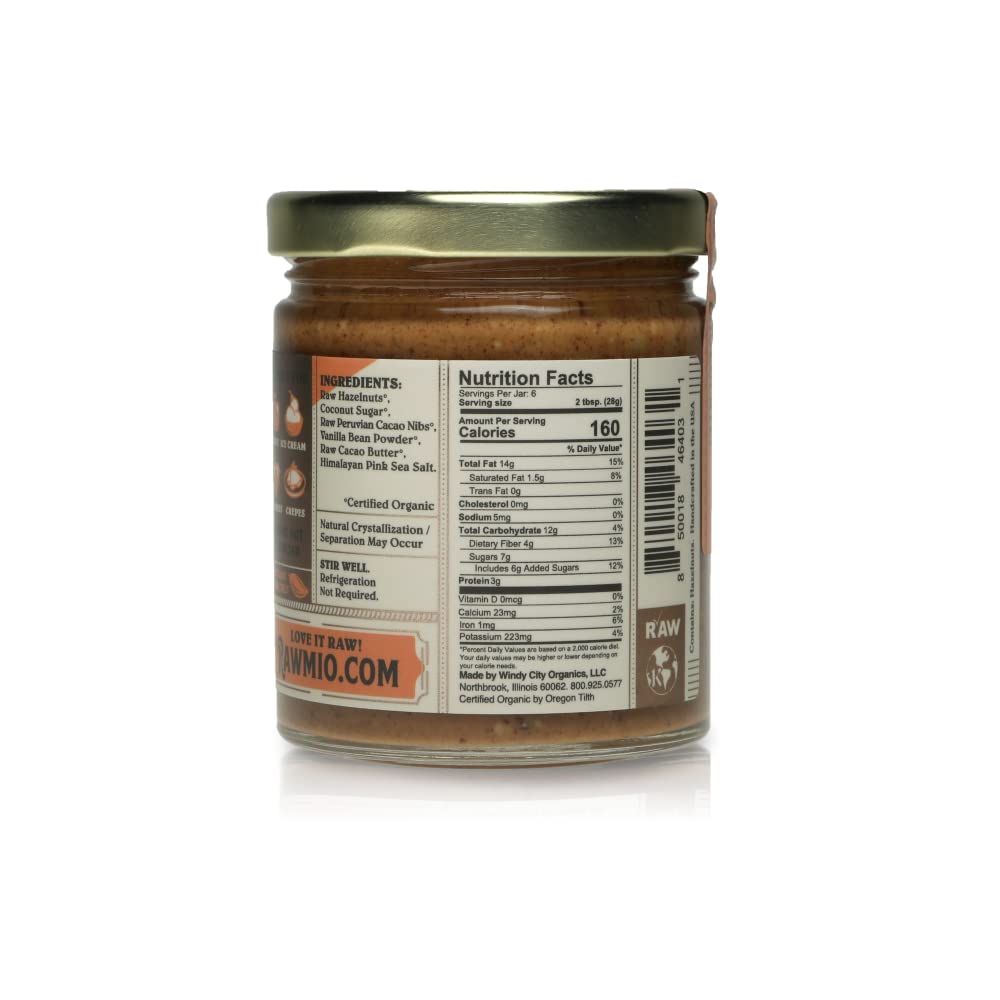Rawmio Organic Hazelnut Crunch Spread, 6 Oz. Pack Of 6, 6 Serving Per Jar - Raw, Organic, Vegan, Gluten-Free