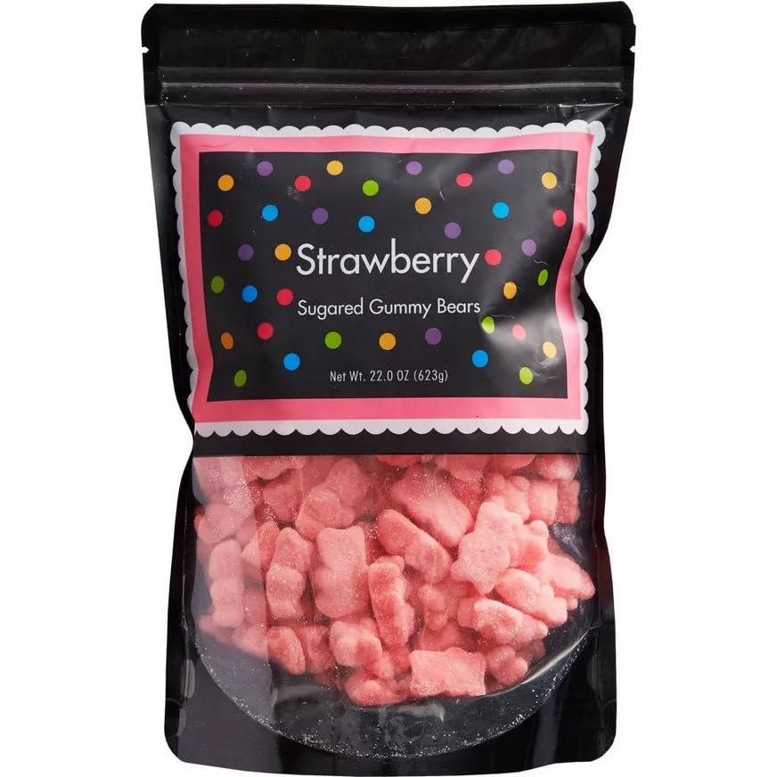 The Hampton Popcorn Company Pink Gummy Bears, Strawberry Flavored, 22 Ounce Resealable Bag
