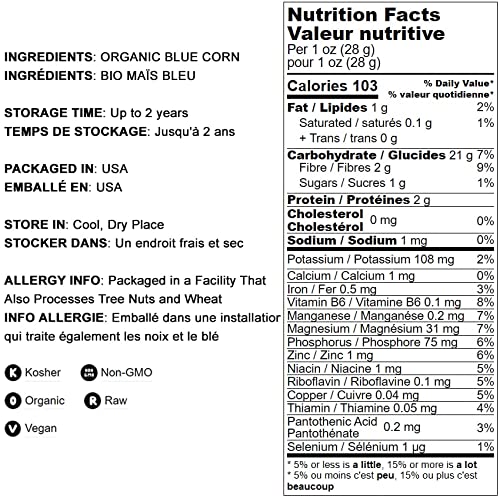 Organic Blue Corn Kernels, 5 Pounds - Non-Gmo, Whole Dried Kernels, Vegan, Bulk. Cereal Grain. Good Source Of Vitamin B6, Phosph