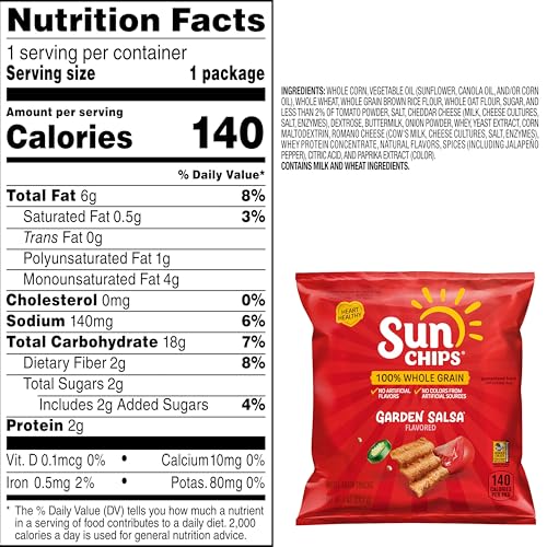 SunChips Garden Salsa Flavored Multigrain Snacks, 1 Ounce (Pack of 104)