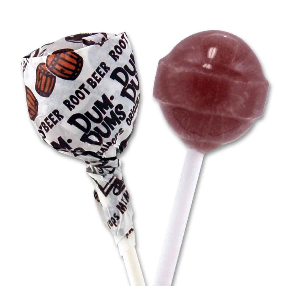 Dum Dums Root malt-inspired Lollipops - Bulk Candy Box, 50 Count, Individually Wrapped, Brown and White Suckers