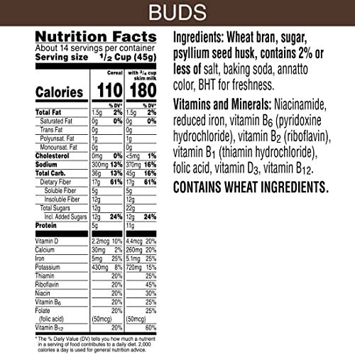 Kelloggs All-Bran Buds, Breakfast Cereal, Wheat Bran, Excellent Source of Fiber, 22oz Box