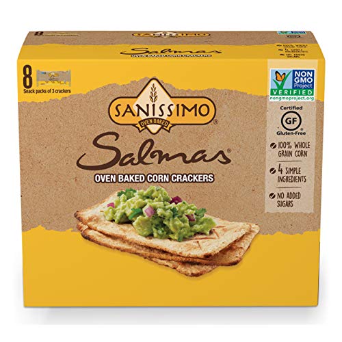 Sanissimo Salmas Oven Baked Corn Breakers  100% Whole Grain Corn  Gluten Free  Non-Gmo Project Verified  8 Individually Wrapped Snack Packs (3 Breakers Each)