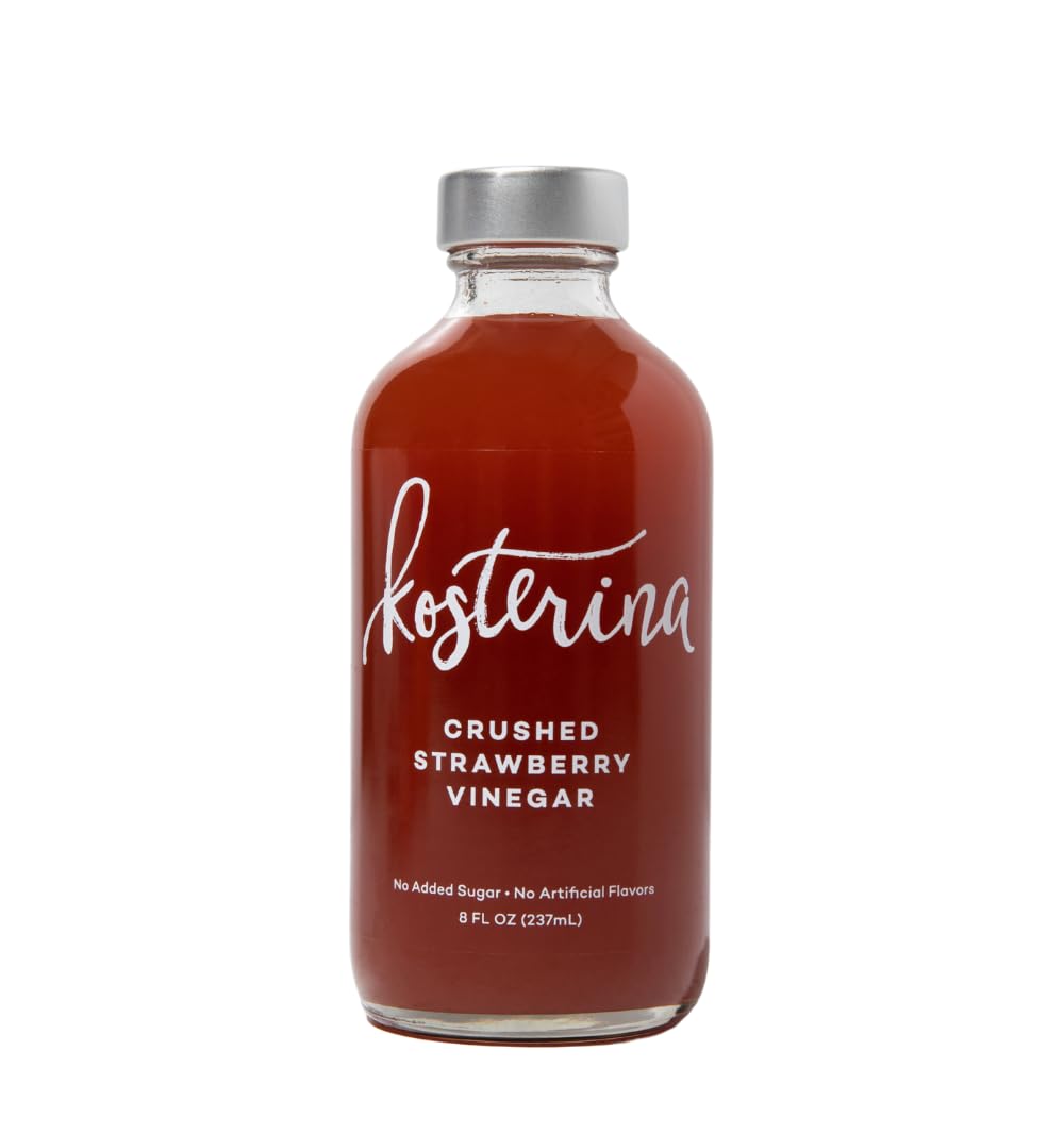 Kosterina - Crushed Strawberry Vinegar - Fruit White Beverage-Inspired Vinegar - Good For Salad Dressing  Marinades  Mixed Flavor Mixer  Healthy Mocktails  Shrub  Digestive Tonic - Apple Fruit Beverage Vinegar Alternative | 8Oz (237Ml)