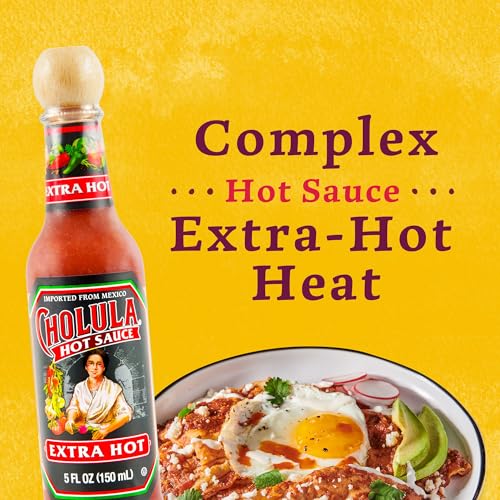 Cholula Hot Sauce, Extra Hot, Product of Mexico, Blend of Arbol & Piquin Peppers for Bringing Extra Hot Heat to Tacos, Eggs, Piz