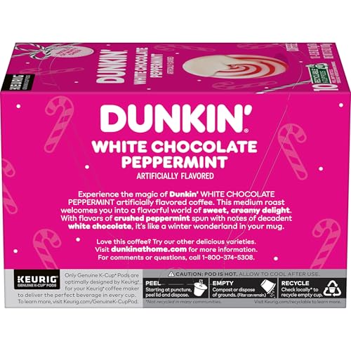 Dunkin White Chocolate Peppermint Artificially Flavored Coffee, Keurig K-Cup Pods, 10 Count Box