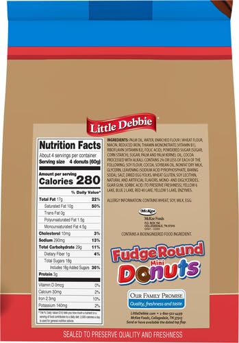 Little Debbie Fudge Round Mini Donuts, 8.82 OZ Bag