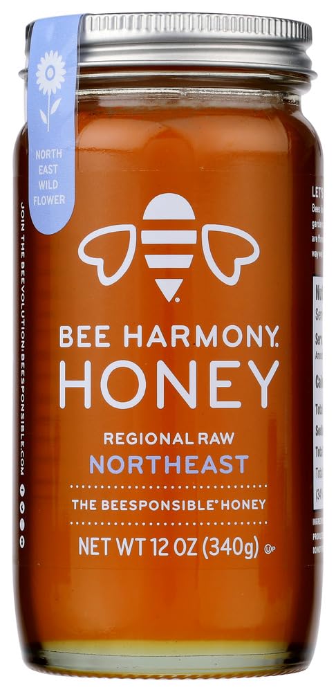 BEE HARMONY, HONEY, RAW, REGIONL N EAST, Pack of 6, Size 12 OZ - No Artificial Ingredients Kosher