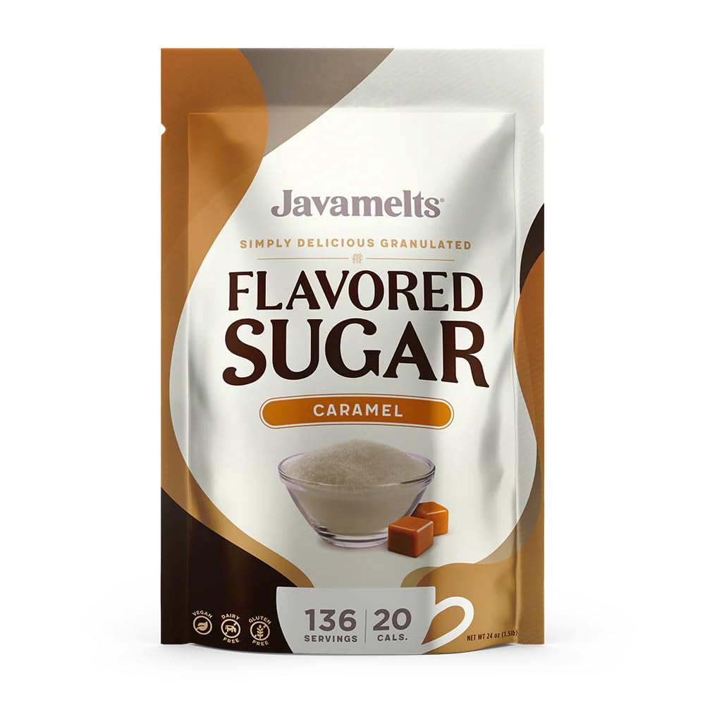 JAVAMELTS Caramel Flavored Sugar | Pure Cane Sugar | Non-GMO, Gluten-Free | 24 Ounce Bag | Brown
