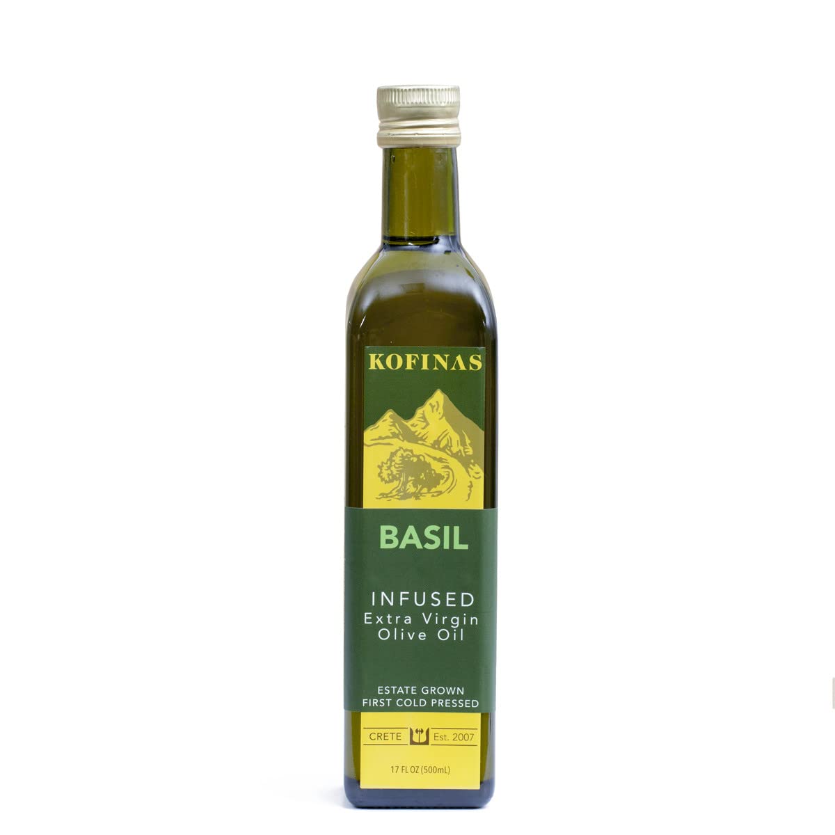 Mt. Kofinas Basil Infused Extra Virgin Olive Oil 500ml - Egyptian & Sweet Basil Flavored, Green