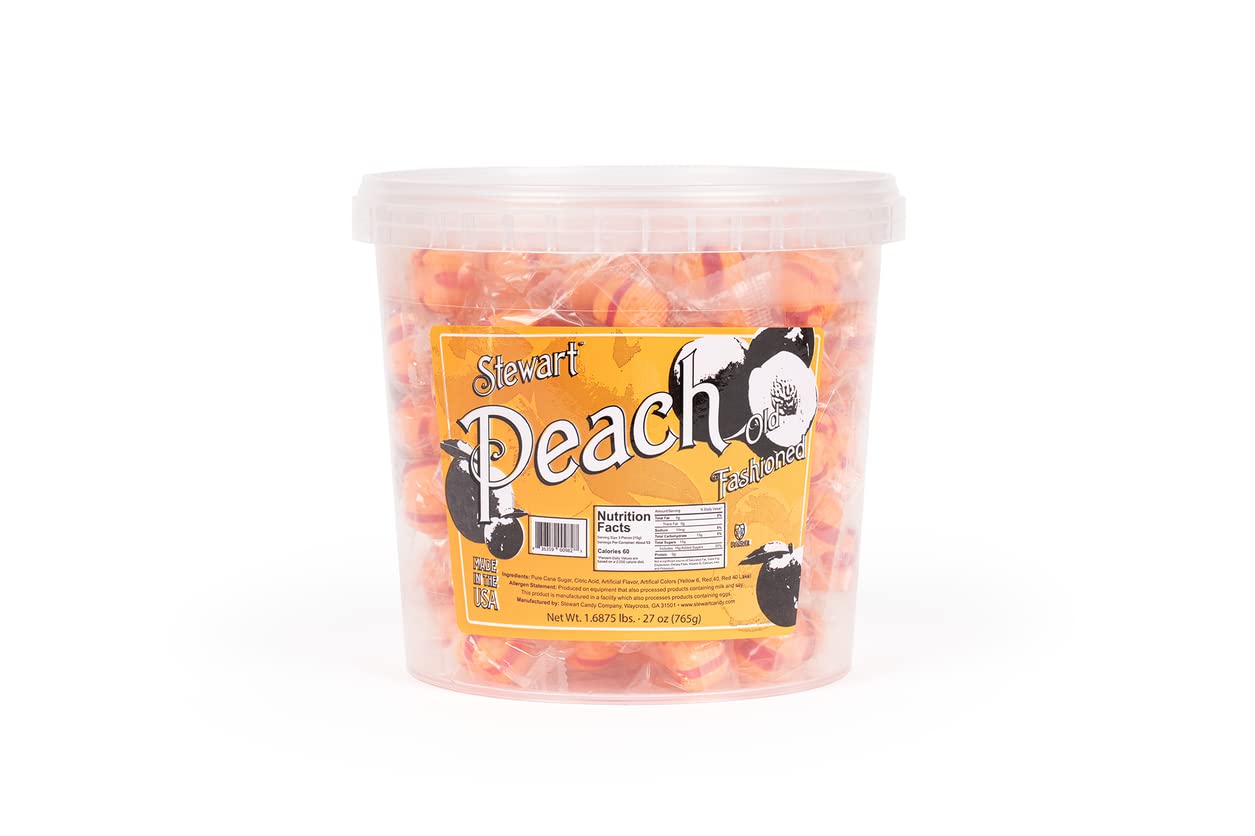 Stewart Old Fashioned Peach Flavored Pure Sugar Candy Puff Balls - Individually Wrapped Candy Snack, Fat-Free, Cholesterol-Free,