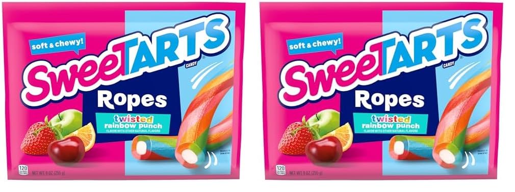 SweeTARTS Ropes, Twisted Rainbow Punch Candy, 9 Ounce Pouch (Pack of 2)