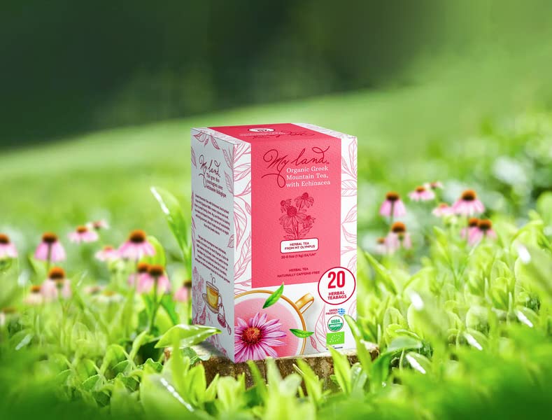 MY LAND Organic Greek Mountain Tea with Echinacea, Handcrafted Herbal Tea, 20 Count Pack