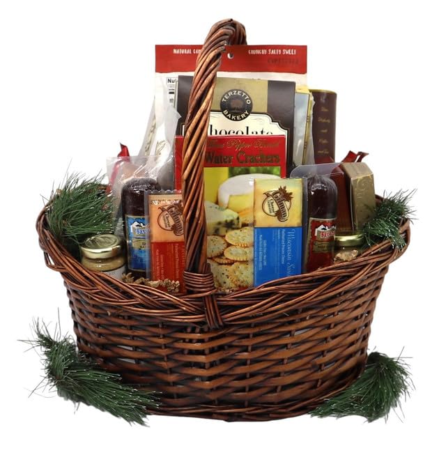 Gift Basket Village Gourmet Gift Basket - 21-Piece Set, Brown Wood, Loaded with  ers, Wafers, and Spreads