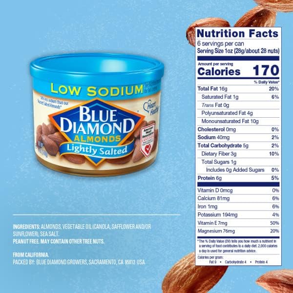Blue Diamond Almonds Lightly Salted Almonds, 6 oz Package, Pack of 12