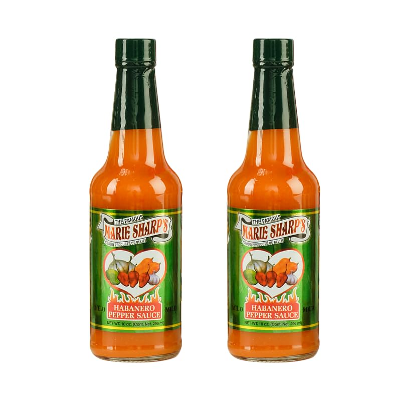 Marie Sharps Mild Habanero Pepper Sauce, 10 oz | Belizean Hot Sauce with a Gentle Kick | All-Natural Ingredients [Pack of 2]