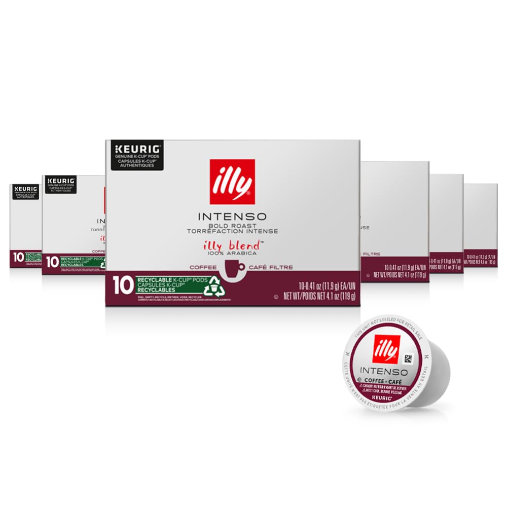 Illy Coffee K-Cups - Compatible Pods For Keurig Coffee Maker - Intenso Dark Roast - Bold & Full Of Flavor, Notes Of Cocoa & Dried Fruit - 10 Count (Pack Of 6)