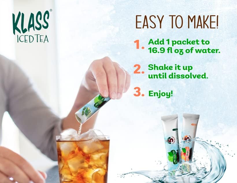 Iced Tea Drink Mix - Klass Sugar Free Variety Pack - Peach & Lime Black Tea On-The-Go! (44 Count Powder Stick Packs) 5 Calories
