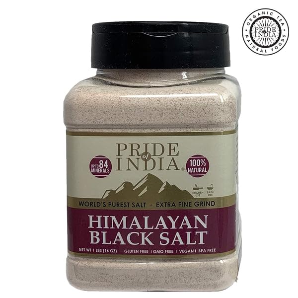 Pride Of India Himalayan Black Salt (Kala Namak) Extra Fine, 1 lb Dual Sifter Jar, Pack of 6, 84+ Natural Minerals