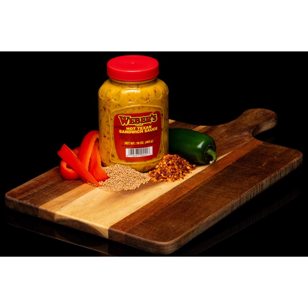 Webers Brand Hot Texan Sandwich Sauce - Spicy Mustard Relish Fusion | Vegan, Gluten-Free, 16oz