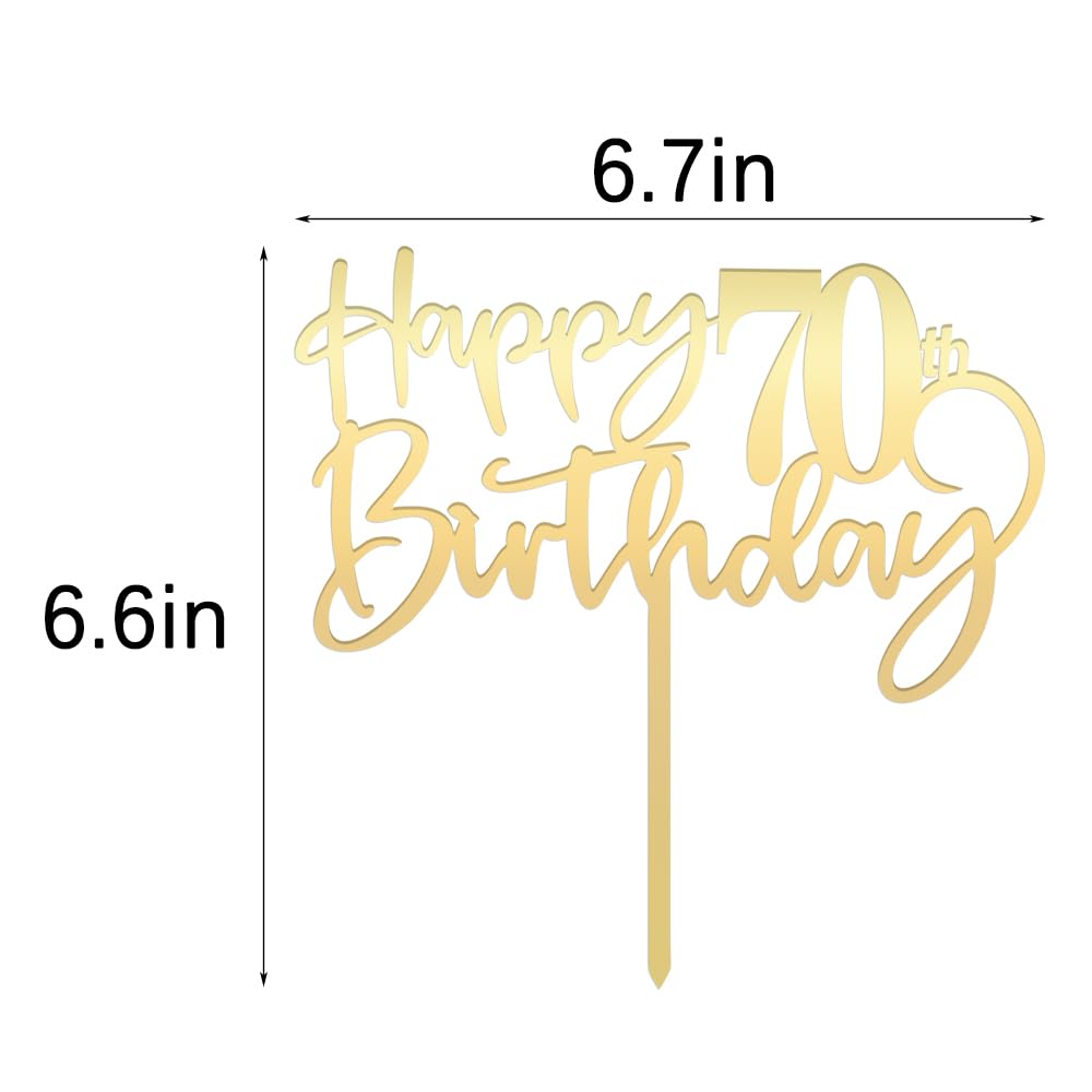 Happy 70Th Birthday Cake Topper,Mirrored Gold Acrylic Durable Cake Topper,70Th Birthday Party Cake Decorations,Hello 70Th Years