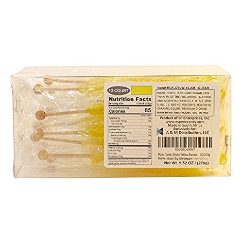 Espeez Rock Candy Sticks - Extra Large Banana Lollipop - 12 Count - Yellow - Individually Wrapped for Parties and Events