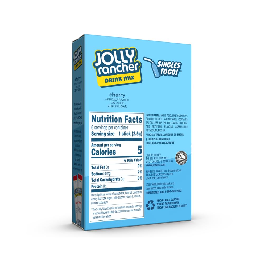 Jolly Rancher Singles To Go! Cherry, 6 Boxes With 6 Packets Each - 36 Total Servings