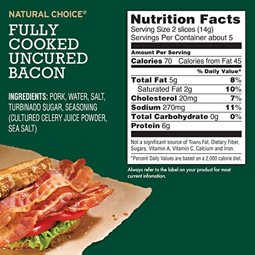 Hormel Natural Choice, Fully Cooked Uncured Bacon, 2.52 Oz