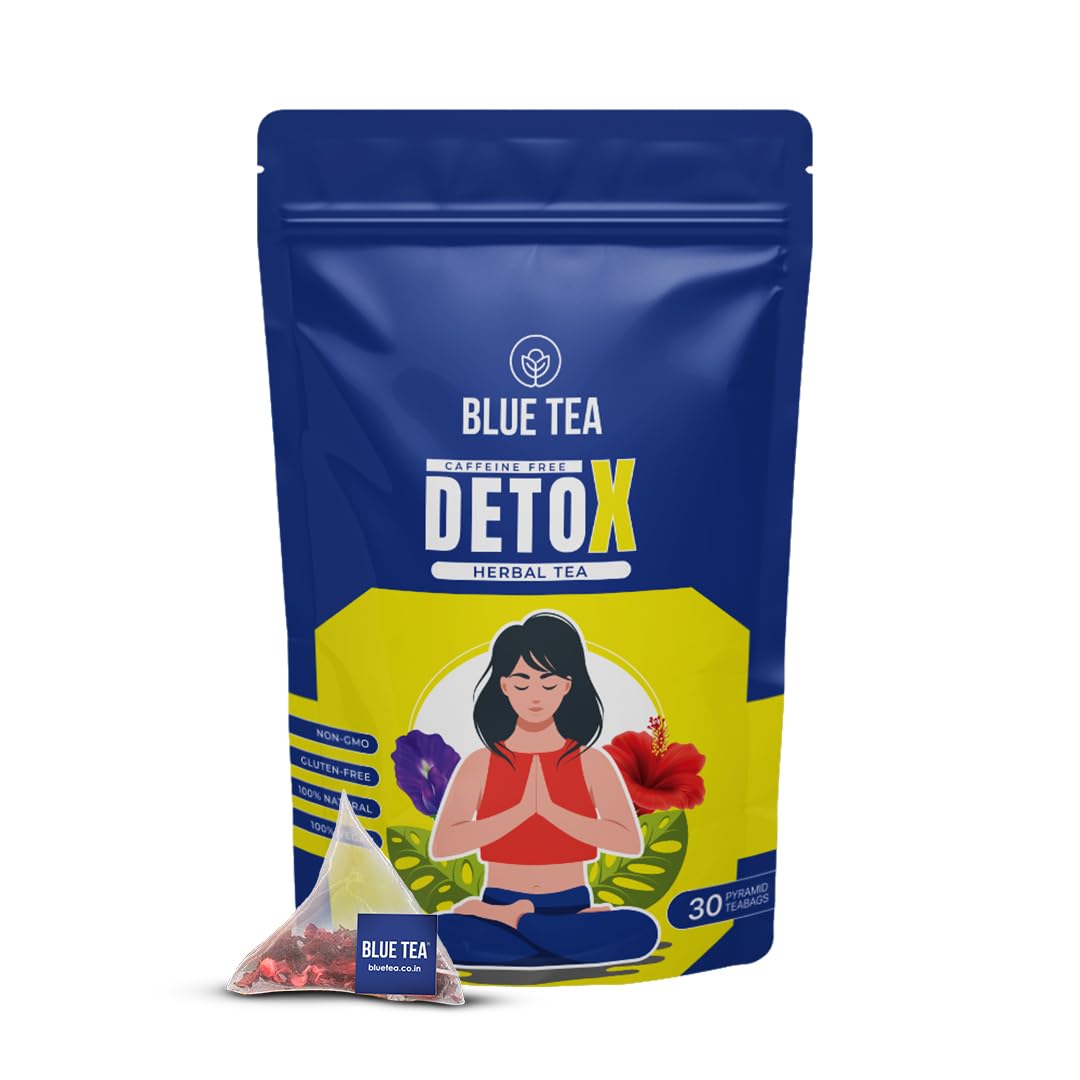 Blue Tea - Detox Herbal Tea - 30 Plant-Based Tea Bags || Butterfly Pea Flower - Hibiscus - Improves Digestion  Detoxification | Energy Blend Free - Vegan - Gluten Free - Ziplock Pack  80 Gram