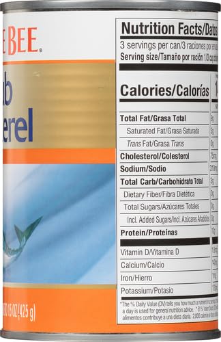Bumble Bee Chub Mackerel, 15 oz Can - Canned Mackerel Fish, High Protein Keto Food, Gluten Free (Pack of 4)