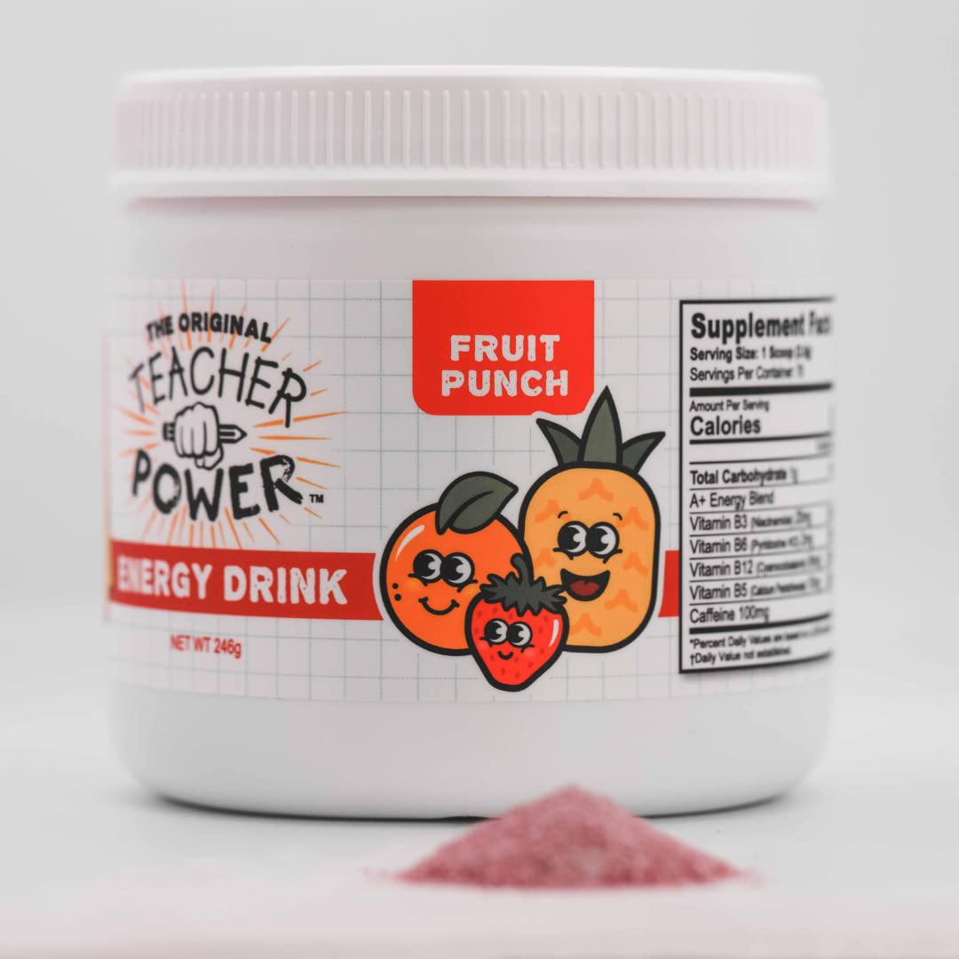 TEACHER POWER Sugar Free Energy Drink, Fruit Punch, 70 Servings, 246 Grams, 100mg Caffeine with B Vitamins