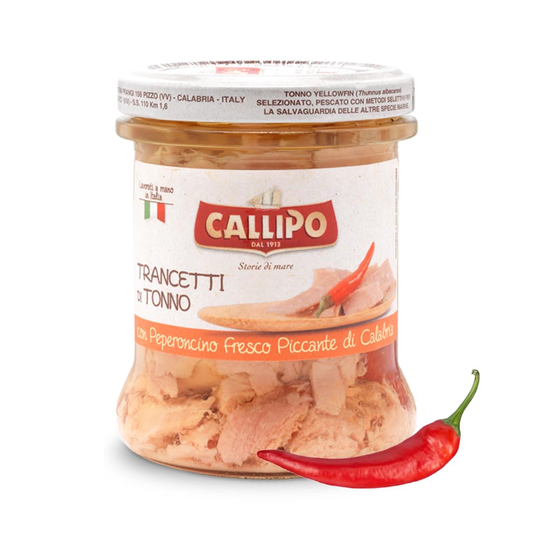 Callipo Tuna Fillets in Olive Oil with Calabrian Chili Peppers - 6oz (170g) Glass Jar - Pack of 3