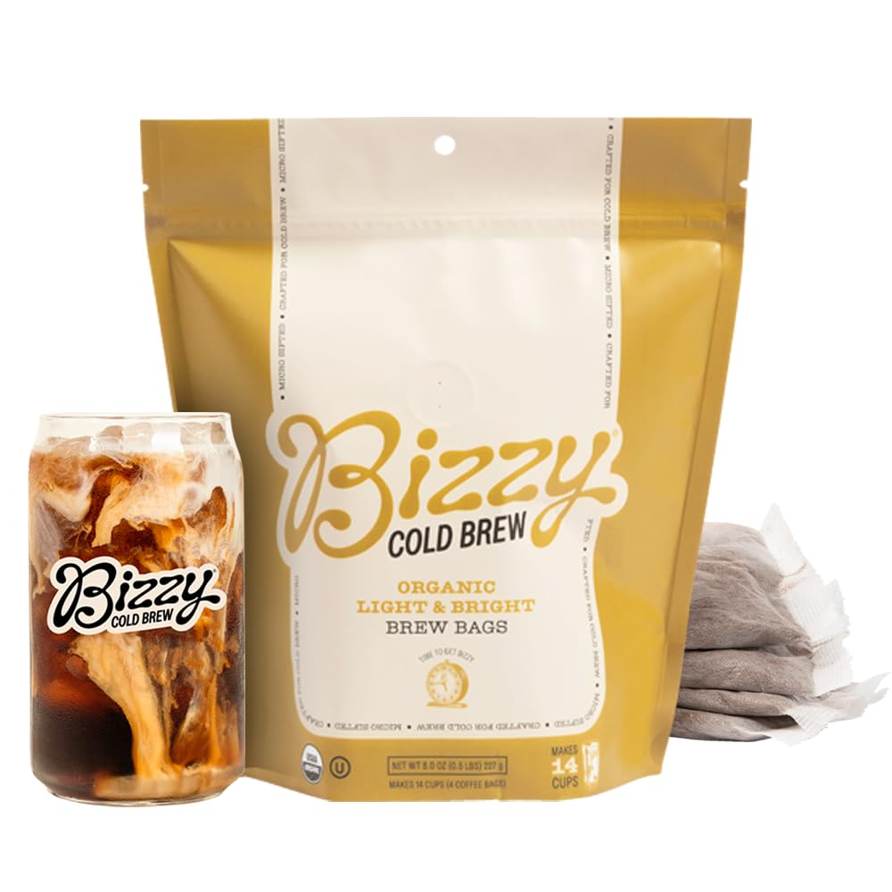 Bizzy Organic Cold Brew Coffee | Light & Bright Blend | Coarse Ground Coffee | Light Roast | Micro Sifted | Specialty Grade | 10
