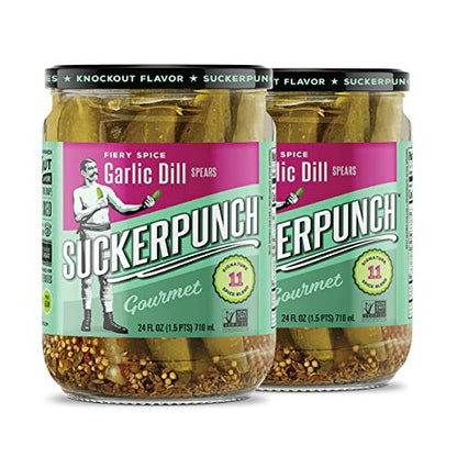 SuckerPunch Fiery Arbol Garlic Dill Pickle Spears 24 Ounce, 2-Pack