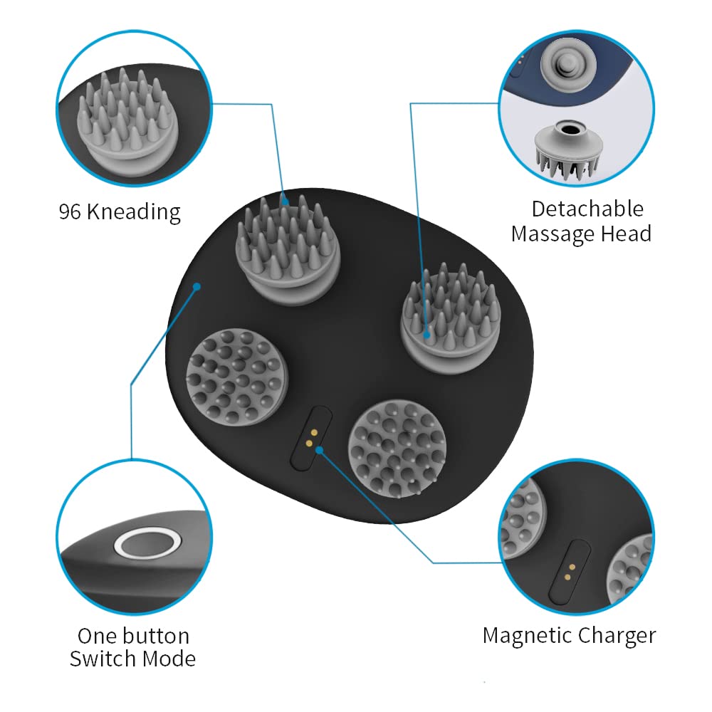 Chlovoe Electric Scalp Massager, Portable Handheld Ipx7 Waterproof Scalp Massager With 5 Kneading Modes And 96 Nodes For Body Re