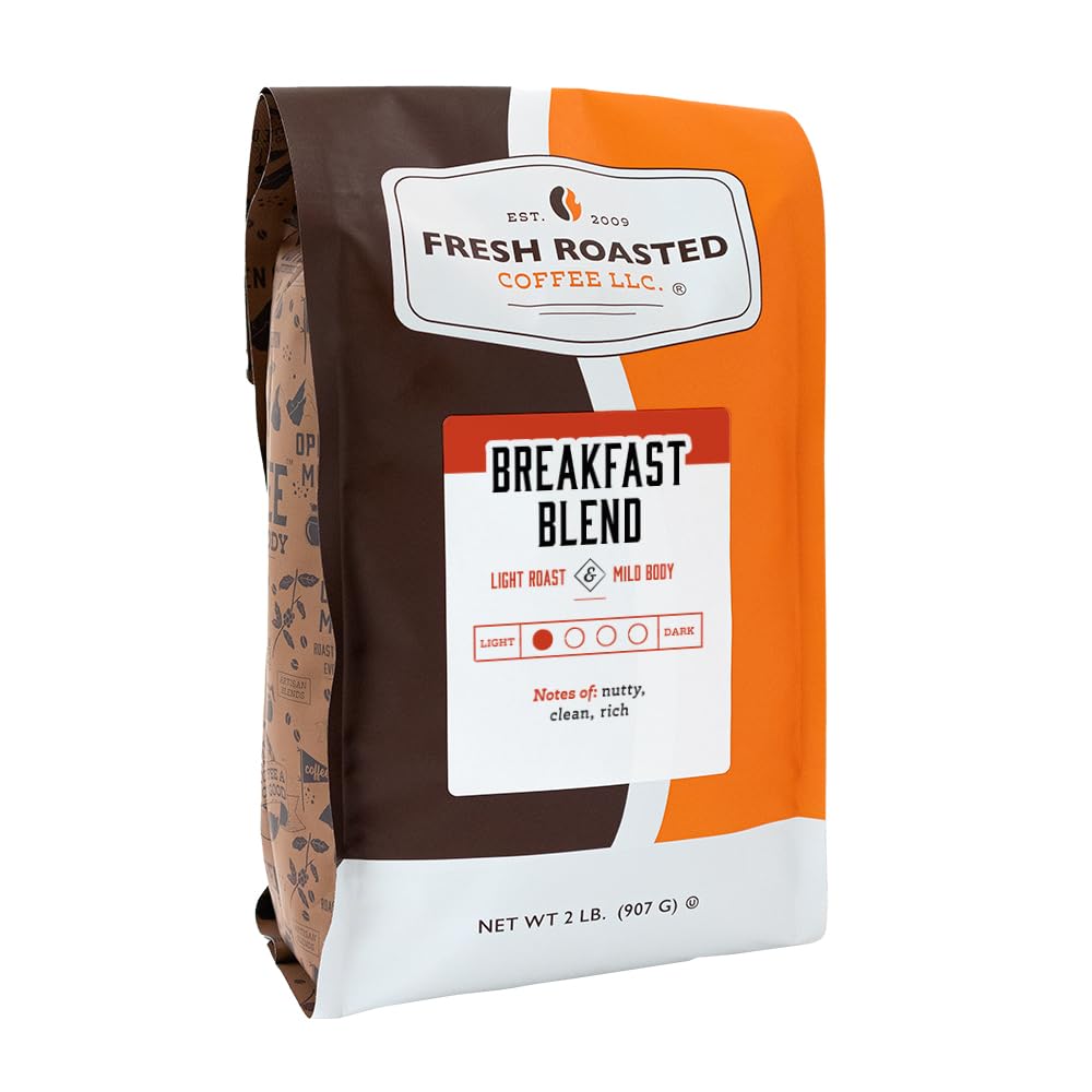 Fresh Roasted Coffee, Breakfast Blend, 2 Lb (32 Oz), Light Roast, Kosher, Whole Bean