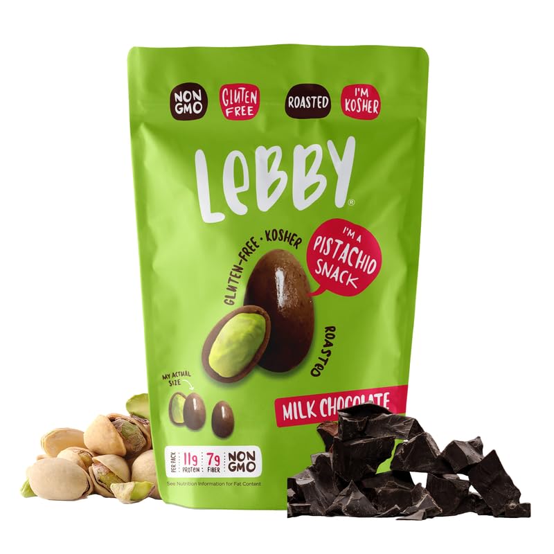 Lebby Milk Chocolate Covered Pistachios  Irresistibly Delicious Milk Chocolate Pistachios Snack Packs  Roasted Mediterranean Pistachio Chocolate  Gluten Free  Non-Gmo & Vegan  3.1 Ounce (Pack Of 6)