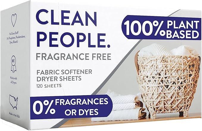 The Clean People Fabric Softener Sheets, Unscented Dryer Sheets, Vegan, 120 Count - Softens & Reduces Static Cling