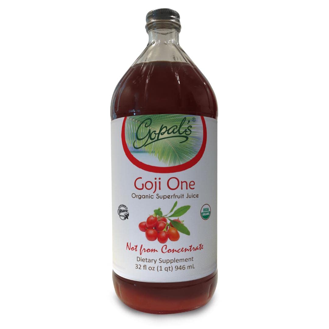 Gopals Goji One Organic Goji Juice - 32Oz (1Qt) Glass Bottle Gluten-Free Vegan Liquid Superfruit Dietary Support 30G Of Pure Goji Juice Per Serving  Vitamin & Antioxidant Rich - GopalS Healthfoods
