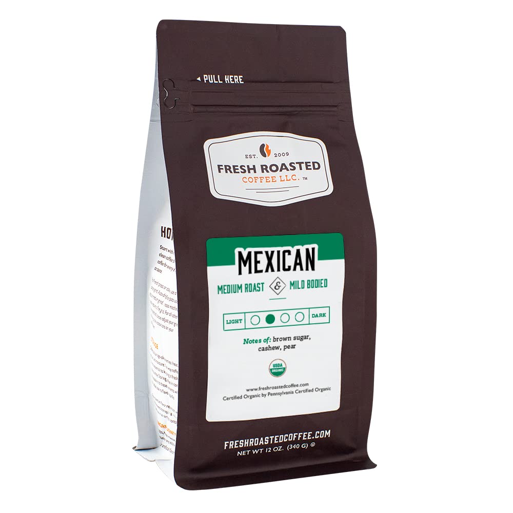 Fresh Roasted Coffee, Organic Mexican, 12 Oz, Medium Roast, Kosher, Whole Bean