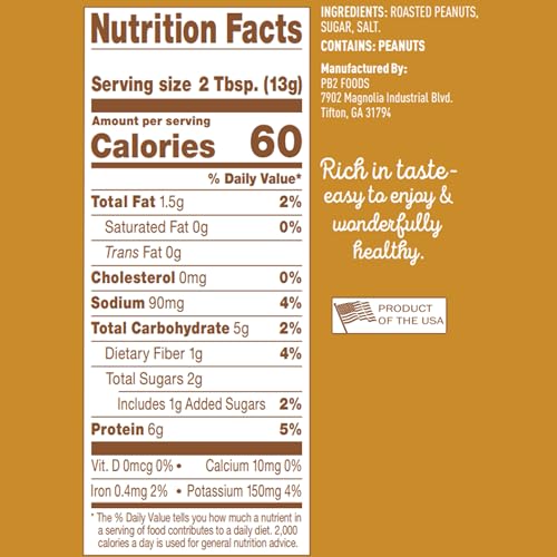 PB2 Original Powdered Peanut Butter - 6g of Protein, 90% Less Fat, Certified Gluten Free, Only 60 Calories per Serving, Perfect