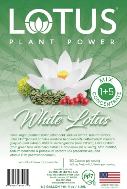 Lotus Plant Power White Lotus Plant Energy Drink Concentrate, Natural Caffeine, Pure Cane Sugar, 64 fl oz