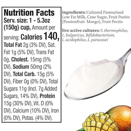 siggis Icelandic Strained Lowfat Yogurt, Mango Passionfruit, 5.3 oz., Single Serve Cup