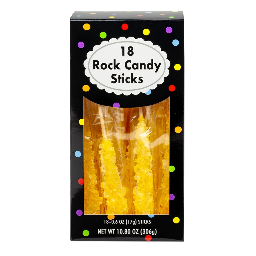 Amuse Mints Rock Candy Sticks - 18 PC Box - Colorful Hard Candy - 4 x 4 x 8 inches - Yellow