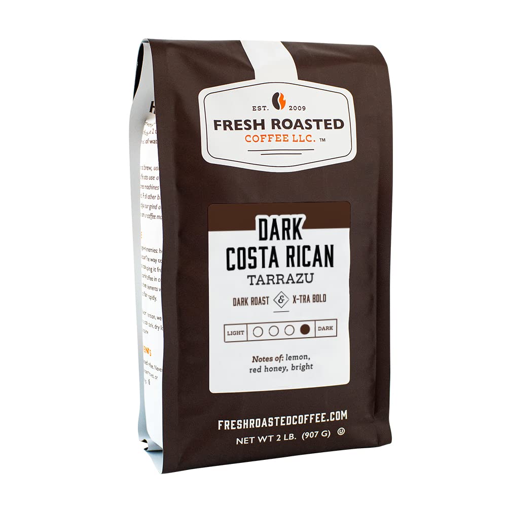 Fresh Roasted Coffee, Dark Costa Rican Tarrazu, 2 Lb (32 Oz), Dark Roast, Kosher, Ground
