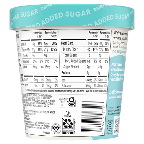 So Delicious Dairy Free Coconut Milk Frozen Dessert, Vanilla Bean, No Sugar Added, Vegan, Non-GMO Project Verified, 1 Pint
