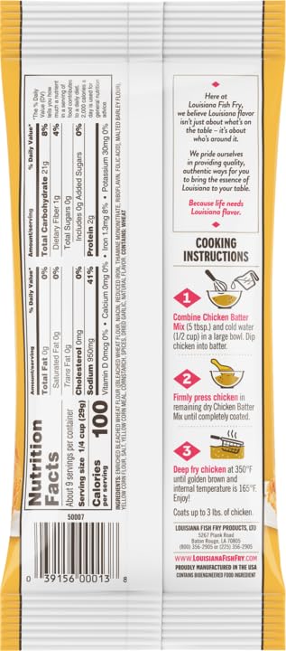 Louisiana Seasoned Chicken Fry Batter 9 Oz (Pack Of 3) - Crispy Southern Coating Mix For Fried Chicken - Delicious And Convenient Coating Filled With Cajun Flavor - Easy To Make Recipe - Just Add Water